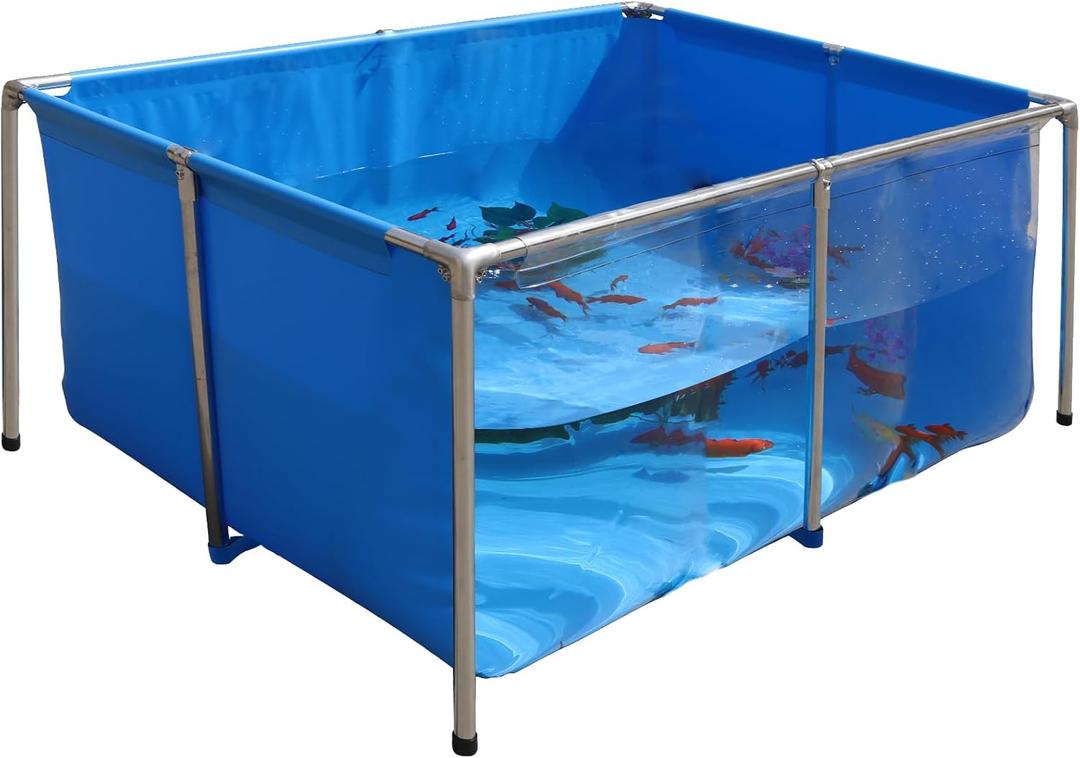 PVC KOI Aquarium Tank, Temporary Fish Tank with Clear Viewing Panel, KOI/Goldfish Pond with 304SS Frame & Drain Valve(47.3" L*31.5" W*23.6" H, About 135Gal Water Capacity PVC KOI Aquarium Tank, Temporary Fish Tank with Clear Viewing Panel, KOI/Goldfish Pond with 304SS Frame & Drain Valve(47.3" L*31.5" W*23.6" H, About 135Gal Water Capacity