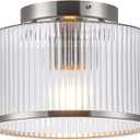 MAYNA Modern Nickel Semi Flush Mount Ceiling Light Fixture, 1-Light Glass Ceiling Light, Hallway Light Fixtures Ceiling Mount for Kitchen Entryway Bedroom Laundry Room