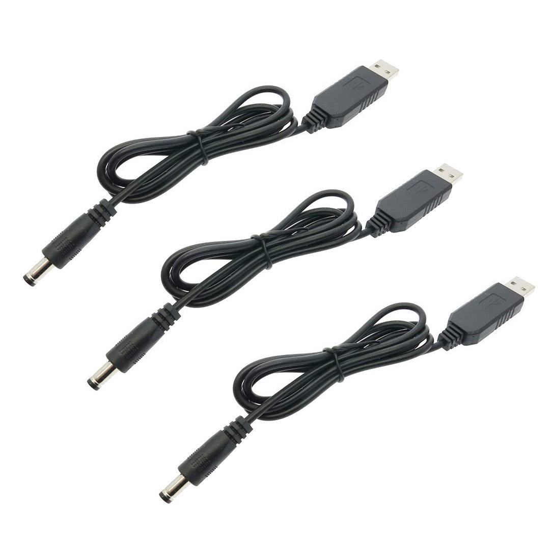 HiLetgo 3pcs USB to DC Convert Cable 5V to 12V Voltage Step-Up Cable Max Power 10W 5.5x2.1mm DC Connect Male 1M