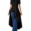 Lrady Women Ruffle High Low Asymmetrical Short Sleeve Peplum Tops Blouse Shirt Dress (Black, XL)