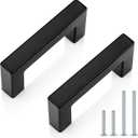 Probrico 25 Pack| Black Cabinet Handles 2-1/2 Inch(64mm) Hole Centers Drawer Pulls Stainless Steel Kitchen Cabinet Handles Matte Black Square Drawer Handles Modern Cabinet Hardware