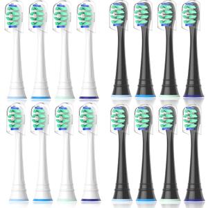 Replacement Heads Compatible with Sonicare Toothbrush, Replacement Brush Head for Philips Sonicare Electric Toothbrush 4100 5100 6100 9900 C2 W3 and More Click-on Handles (8white+8black) (1 Count (Pack of 16))