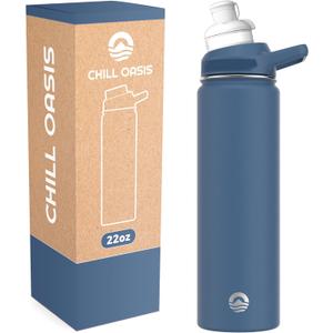 Chill Oasis Water Bottle | Compatible With Popular Flavor Cartridges | BPA Free, Leak Proof, Double-Walled Vacuum Insulated Stainless Steel, and Dishwasher Safe | Cold for 24 Hours (Navy, 22oz)