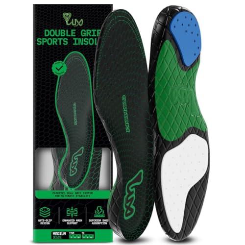 LUX Dual Grip Sports Insoles with GripArray - Easily Trimmed to Fit Any Foot Shape - Shock Absorbing Athletic Performance Sport Insoles - Shoe Inserts for Women & Men's Soccer, Running, Basketball