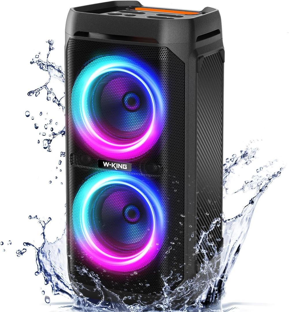 W-KING 240W Bluetooth Speaker,Loud Boombox with Deep Bass Subwoofers, IPX6 Waterproof, Party Portable Speaker, Speakers Bluetooth Wireless, RGB Lights, 24H, Mic&Guitar Input, Echo, EQ,AUX for Outdoor