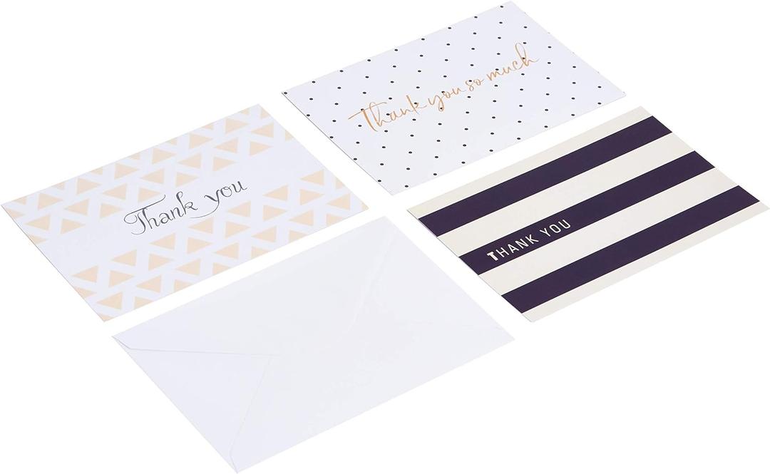Amazon Basics Thank You Cards and Envelopes, 48 Count, Polka Dot and Stripe (4 inches by 6 inches)
