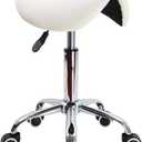 KKTONER Rolling Saddle Stool PU Leather Swivel Adjustable Rolling Stool with Wheels Salon Chair White, height: 19.5"-25.8" (Front), 17.7"-24" (Center), 18.3"-24.6" (Back), hold up 300 LB.