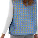 Womens Sherpa Vest Sleeveless Plaid Zip Up High Neck Warm Fleece Gilet Outerwear Crop Jackets with Pockets (Small, Blue)