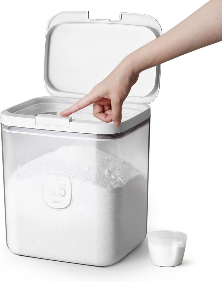 LivLab Mker Laundry Detergent Dispenser with One-Press Lid,Clear PET Powder container with Measuring Cup, Pods container 5.5L/12Lbs/200oz(270 Pods)