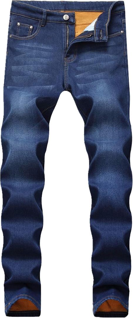 FREDD MARSHALL Men's Fleece Lined Skinny Winter Slim Fit Thicken Warm Stretch Jeans