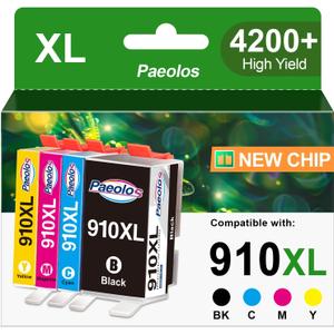 910XL Ink Cartridges for HP Printers Latest Chip Replacement for HP 910XL Ink Cartridges Combo Pack for HP 910 Ink Work for HP OfficeJet Pro 8020 8010 8035 8025 8028 8030 8015 8018 8022 Printer 910
