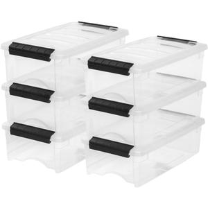 IRIS USA 6-Pack Storage Bins with Lids, 6 Quart, Made in USA Stackable See-Through Organizing Solution Latches Durable Nestable Containers Secure Pull Handle, BPA-Free Plastic (Clear)