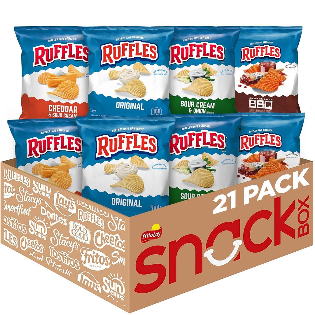 Ruffles Potato Chips, 4 Flavor Variety Pack, 1 oz Bags (Pack of 21) (EXP 08/11/26)