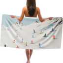 Ski Skiing Gifts Skier Beach Towel, Winter Skiing Sand Beach Towels Gifts for Women Skiers, Winter Ski Quick Dry Bath Pool Towels for Bathroom Swimming Pool Gym, Ski Lodge Decor, 30x60 in