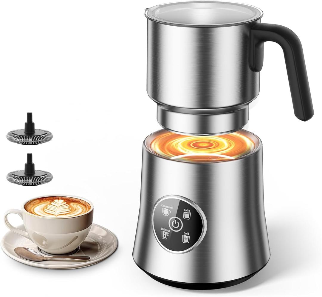 Milk Frother and Steamer, Large Capacity Detachable Electric Milk Frother, Automatic Warm and Cold Foam Maker, Stainless Steel Jug, BPA Free