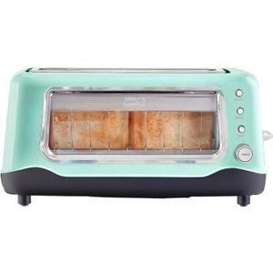 DASH Clear View Toaster - Compact Design with 7 Browning Levels & Clear-View Window, Extra-Wide Slot Large Toaster, 1-Touch Defrost, Reheat & Bagel Functions - Easy Clean Up Crumb Tray (Aqua)