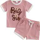 Rtnnsbbfcm Big Sister Little Sister Matching Outfits Short Sleeve Floral Shirts Shorts Sets Infant Toddler Summer Clothes (18-24 Months)