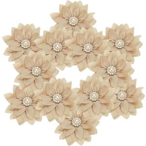 PATIKIL 2.36 in Rhinestone Chiffon Flower, 12 Pcs Fabric Flowers Rhinestone Pearl Sewing Appliques for DIY Crafts Dresses Clothing Headbands Wedding Decoration, Beige