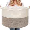 Extra Large Cotton Rope Basket, Woven Baskets for Storage in Living Room, Baby Dog Toy Basket with Handles for Laundry Bathroom Nursery Pillows Cushions for Organizing, 22"x14" (White & Blue Gray)