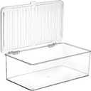 ZENFUN Set of 3 Small Stackable Storage Bins with Hinged Lid, Acrylic Organizer Box, Clear Makeup Organizer Box, Cosmetic Case for Home, Office