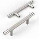 10 Pack Brushed Satin Nickel knurled Cabinet Pulls,3 Inch(76mm) Hole Centers Solid Heavy Duty Kitchen Cabinet Handles Hardware for Cabinets and Drawer