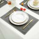 2 x Vinyl Placemats Set of 4, Easy Clean Woven Vinyl Placemats for Dining Table, Indoor/Outdoor Place Mats, Washable PVC Table Mats, Black, 4Pcs