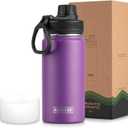 koodee Kids Water Bottle-16 oz Stainless Steel Double Wall Vacuum Insulated Water Bottle for School, Reusable Wide Mouth Sports Water Flask with Leakproof Spout Lid-BPA Free(Purple)