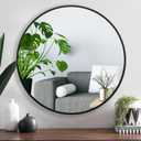 30 Inch Black Tempered Glass Round Mirror,Bathroom Mirror,Metal Frame Vanity Mirror,Circle Wall Mirror for Bathroom Bedroom Living Room Entryways Washrooms