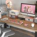 WESTREE Dual Monitor Stand Riser with Two Drawers, Extra Large Storage Monitor Stand for 2 Monitors, Desktop Oraganizer Stand for Computer,Laptop,Screen,Printer,TV