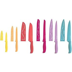 Farberware Resin Cutlery Set, 12 Piece, Pastel, Stick Resistant Blades, Ergonomic Grip ANDBalance, Blade Covers Included, Perfect for Back to College and First Kitchens