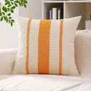 Boho Throw Pillow Covers Set of 2 Linen Farmhouse Pillow Covers 18x18,Rustic Decorative Throw Pillow Cover for Couch,Bed,Living Room (Tangerine Yellow, 18" x 18")