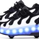 Aikuass USB Chargable LED Light Up Roller Shoes Wheeled Skate Sneaker Shoes for Boys Girls Kids 32 (B032-double Wheels-black/White)