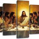 ZSHARTSWD 5 Piece The Last Supper Wall Art Large Christian Wall Decor Jesus Canvas Pictures Religious Paintings Print for Living Room Dining Room Home Framed (Yellow, 12x16inx2 12x24inx2 12x32inx1)