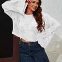 Womens Gothic Short Sweaters Oversized Punk Goth Sweater Long Bell Sleeve Knitting Crop Tops US Size S-XL (White, M)