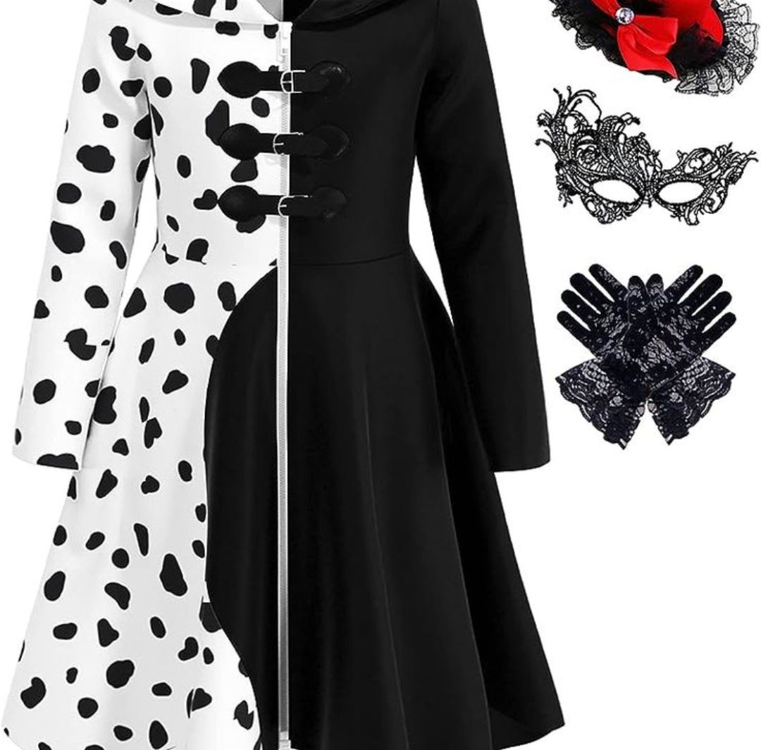 Mecamelon Girls Vintage Halloween Costume Dress Up Dalmatian Print Outfit, 7 Years 