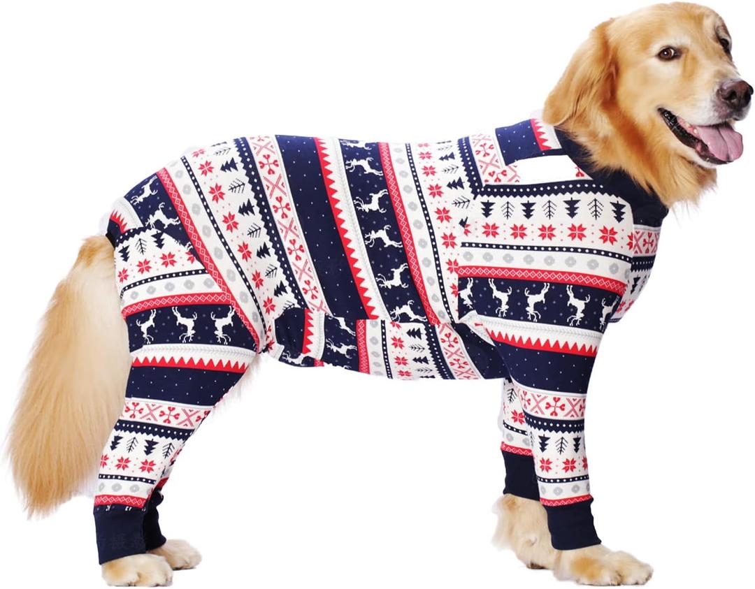 Dog Recovery Suit After Surgery Female Male, Medium Large Dog Neuter Shirt Cone Alternatives Prevent Licking Surgical Onesies (Christmas Blue, 5XL)