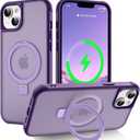 Magnetic Compatible with iPhone 14 Plus Case with Stand [Military Grade Drop Tested][Compatible with Magnet] Ring Translucent Slim Hard Back Soft Edge, Purple