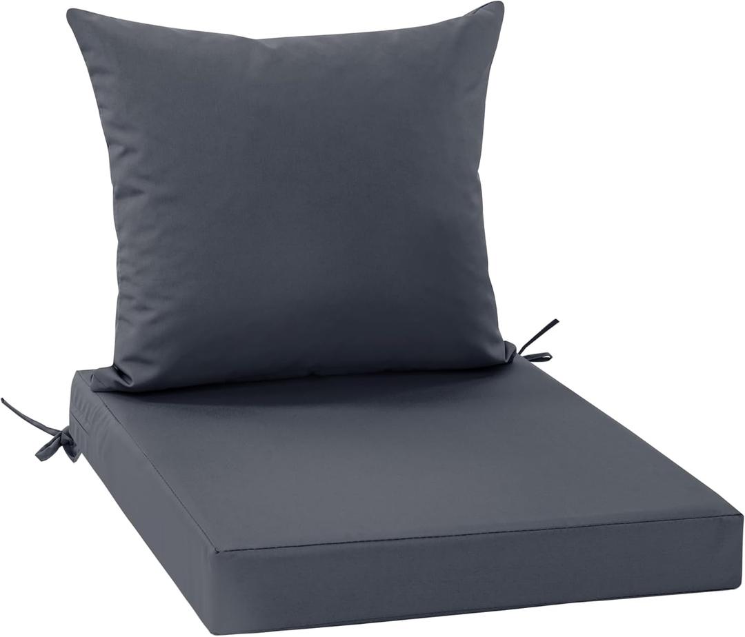Waterproof Outdoor Cushions for Patio Furniture, Fade Resistant Backrest and Deep Seat Cushion Set with Removable Cover, 22 x 22 Inch, Dark Grey, 1 Set