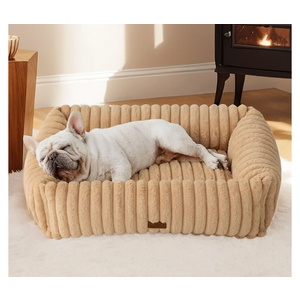 Bedsure Washable Dog Bed for Medium Dogs - Cute Furry Puppy Beds, Rectangle Orthopedic Corduroy Fleece Pet Beds with Removable Zipper Cover, 30x24x8inches, Sandy Tan