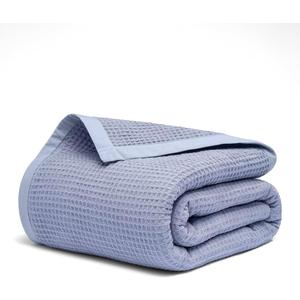 Salt Earth GOTS Certified 100% Organic Cotton Throw Blanket, 90" X 90" Waffle Blankets & Throws for Bed, Throw Blanket for Couch, Modern and Cozy Blanket, All Season, Comfy Soft Blanket(Powder Blue)