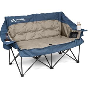 Huskfirm Double Camping Chair Oversized Padded Camping Chairs for Adults Folding Loveseat with Cup Holders and Side Pockets Heavy Duty Outdoor Lawn Chairs for Camping,Sports, Fishing,Beach,Blue, 60 Inches X 25.5 Inches X 35.5 Inches