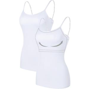 ATTRACO Women's Cotton Camisole Shelf Bra Spaghetti Straps Tank Top (#1 White/White) S 