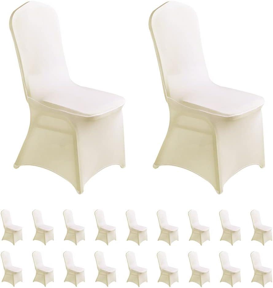 LZY Spandex Chair Cover Stretch Slipcovers for Wedding Party, Dining Banquet Chair Decoration Covers (Ivory, 20)