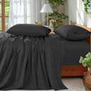 Shilucheng 100% Cotton Sheets Set - 600 Thread Count, Extra Deep Pocket Sheets Fits 18"-24" Thick Mattress, Breathable & Cooling, Luxury Egyptian Cotton Bed Sheets 4 Piece (King, Black)