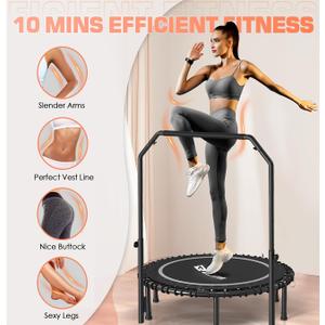 BCAN 450/550 LBS Foldable Mini Trampoline, 40"/48" Fitness Trampoline with Bungees, U Shape Adjustable Foam Handle, Stable & Quiet Rebounder Trampoline for Adult Indoor/Outdoor Workout