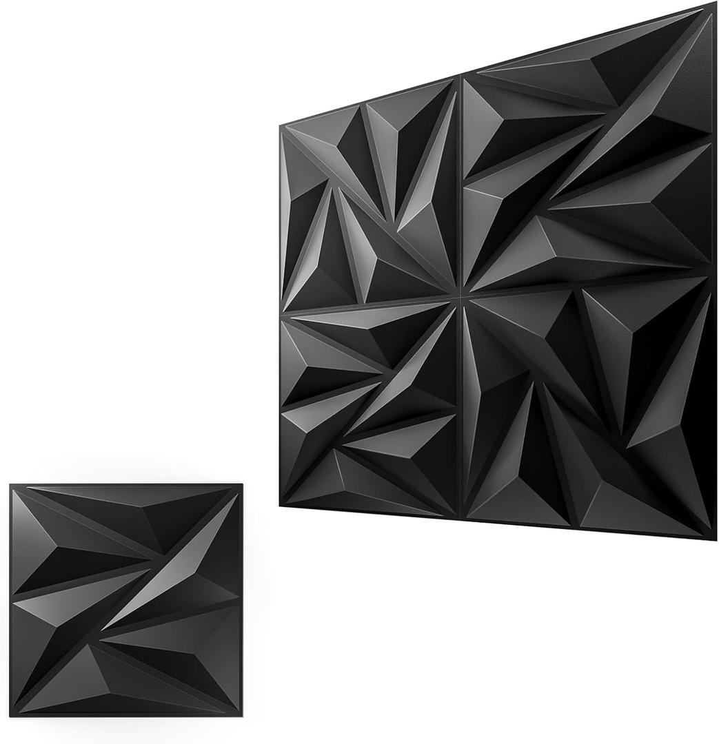 3D Wall Panels for Interior Wall Decor, 64 pcs PVC Wall Panels, 11.8''x11.8'' Decorative Accent Wall Panels for Game Rooms, TV Walls Background, Living Rooms, Decorative Wall Panels, Black