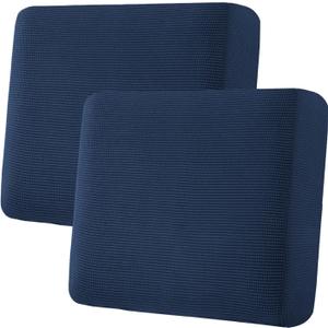 H.VERSAILTEX Super Stretch Individual Seat Cushion Covers - 2 Piece Large Sofa Cushion Covers, Navy, Thick Jacquard Textured Twill Fabric Sets