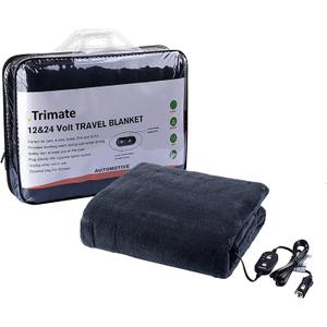 Electric Car Heating Blanket Plush 3 Heat Settings, Auto Shutoff, Washable, 55 X 40, Plugs into Cars 12v and Trucs 24v Outlet, Great for Cold Weather, Tailgating, Emergency Kits, Charcoal