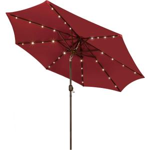 Blissun 9 ft Solar Umbrella, 32 LED Lighted Patio Umbrella, Table Market Umbrella, Outdoor Umbrella for Garden, Deck, Backyard, Pool and Beach (Burgundy)