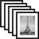 upsimples 10x12 Picture Frame Set of 5, Display Pictures 7x9 with Mat or 10x12 Without, Wall Gallery Poster Frames, Black